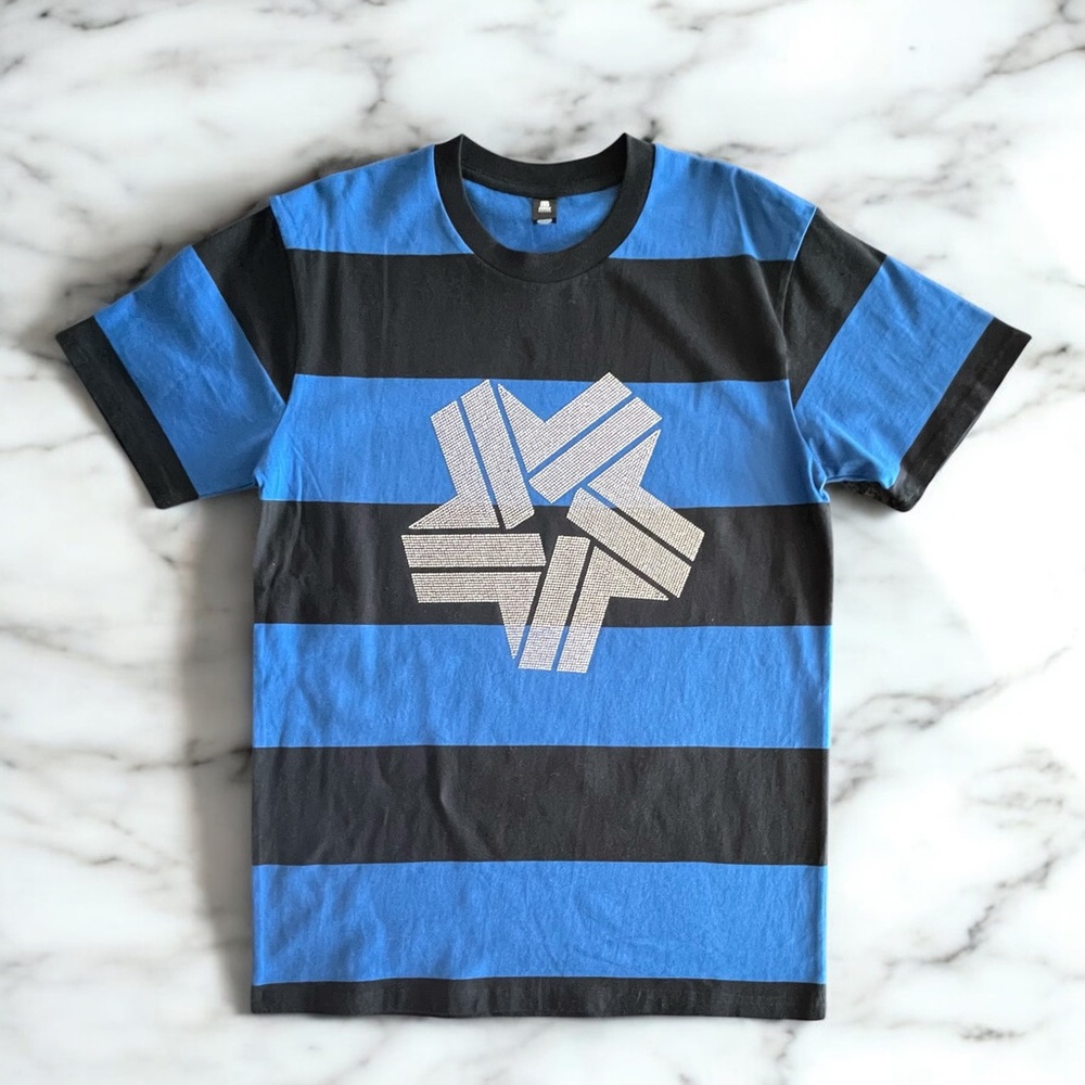 Blue and Black Striped T-Shirt with Star Design